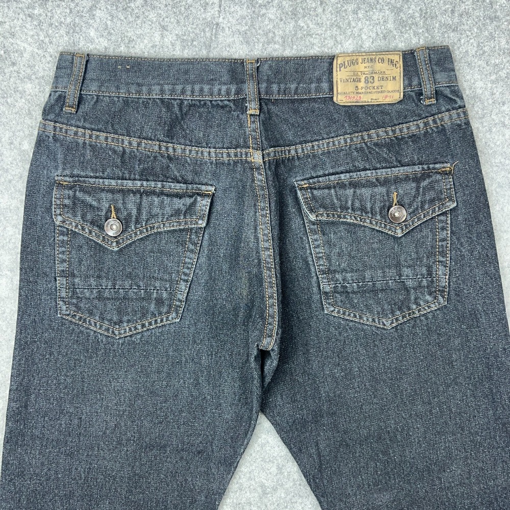 VTG Plugg Jeans Mens 32x30 Black Straight Leg Flap Pockets‎ Stretch Denim Y2K - Picture 7 of 14